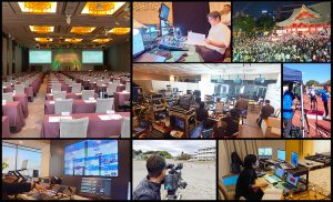 ライブ配信の様々な側面を示した9つの異なる写真で構成されたコラージュ