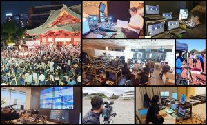ライブ配信の様々な側面を示した9つの異なる写真で構成されたコラージュ