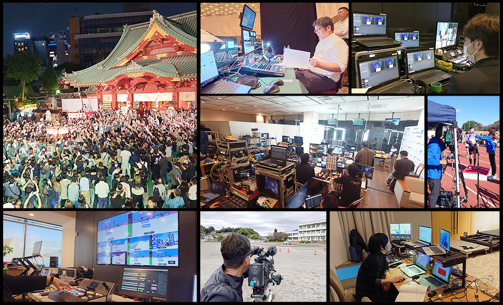 ライブ配信の様々な側面を示した9つの異なる写真で構成されたコラージュ